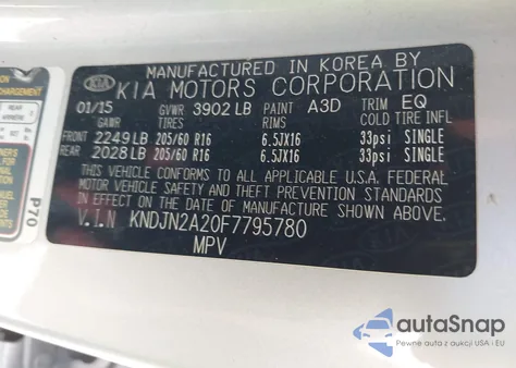 2015 Kia Soul из США, поврежденный, VIN KNDJN2A20F7795780